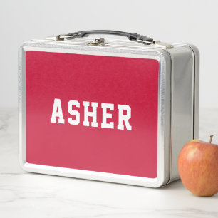 Simple Red Personalised Back to School Metal Lunch Box