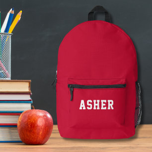 Simple Red Personalised  Printed Backpack