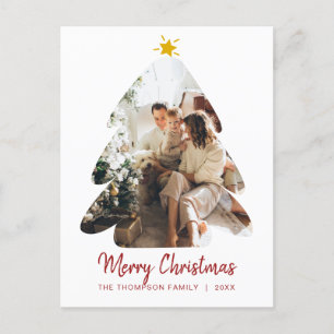 Simple Red Photo Christmas Tree Merry Christmas Postcard