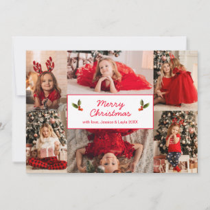 Simple Red Photo Collage Modern Christmas Holiday Card