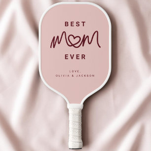 Simple Red Pink Cute Script Modern Best Mom Ever Pickleball Paddle