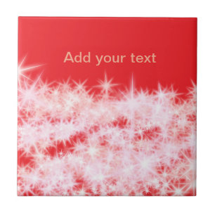 Simple red pink glitt sparkle stars add your text ceramic tile