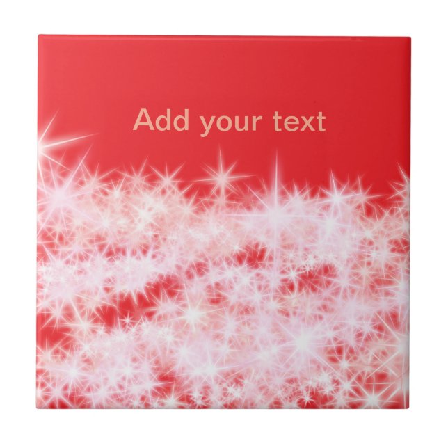 Simple red pink glitt sparkle stars add your text  ceramic tile (Front)