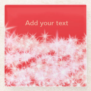 Simple red pink glitt sparkle stars add your text glass coaster