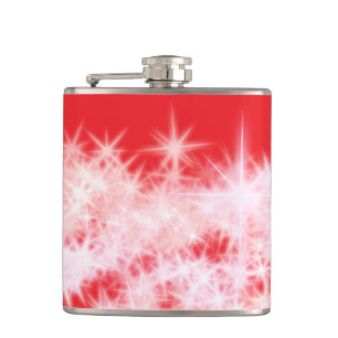 Simple red pink glitt sparkle stars add your text hip flask