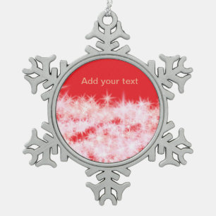 Simple red pink glitt sparkle stars add your text snowflake pewter christmas ornament