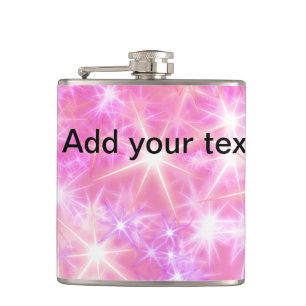Simple red pink glittersparkle stars add your text hip flask