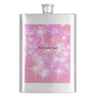 Simple red pink glittersparkle stars add your text hip flask