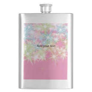Simple red pink glittersparkle stars add your text hip flask