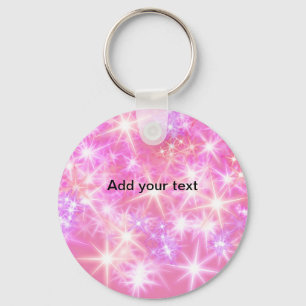 Simple red pink glittersparkle stars add your text key ring