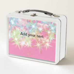 Simple red pink glittersparkle stars add your text metal lunch box