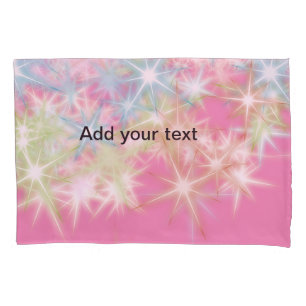 Simple red pink glittersparkle stars add your text pillowcase