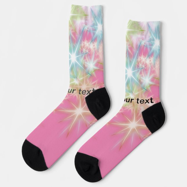 Simple red pink glittersparkle stars add your text socks (Left)