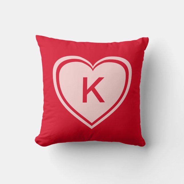 Simple Red Pink Heart Monogram Valentine`s Day Cushion (Front)