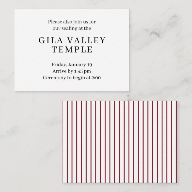 Simple Red Pinstripes Temple Sealing Invitation (Front/Back)