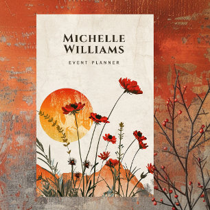 Simple Red Poppies Boho Wildflowers Sunset Business Card