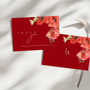Simple Red Poppies Floral Wedding Thank You Card