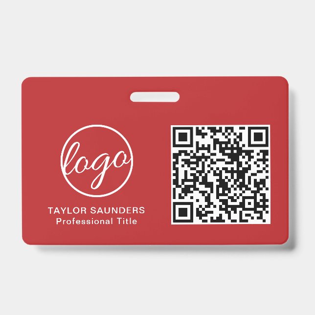 Simple Red QR Code Employee ID Badge (Front)