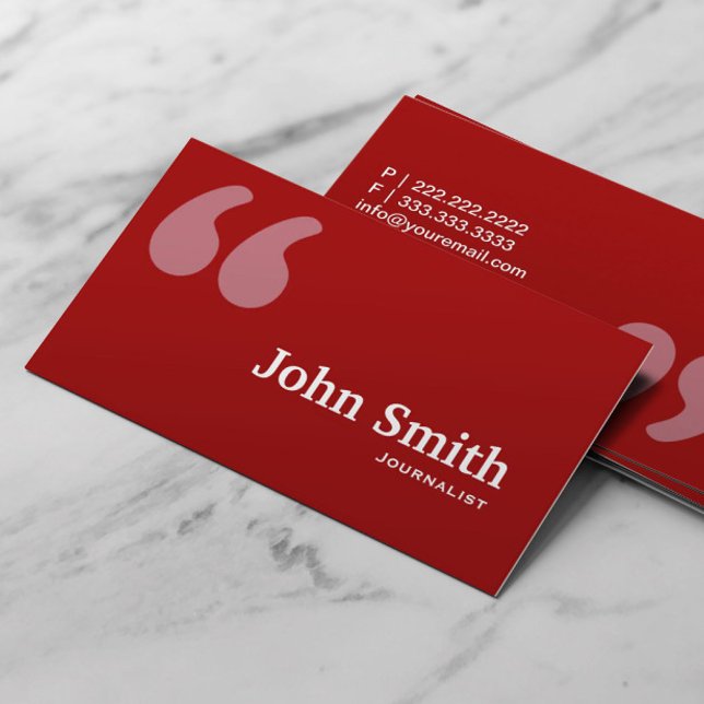 Simple Red Quotes Journalist Business Card (Creator Uploaded)