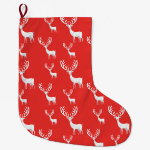 Simple Red Reindeers christmas Xmas Pattern Large Christmas Stocking