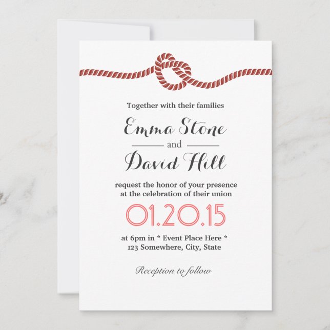 Simple Red Rope Knot Wedding Invitations (Front)