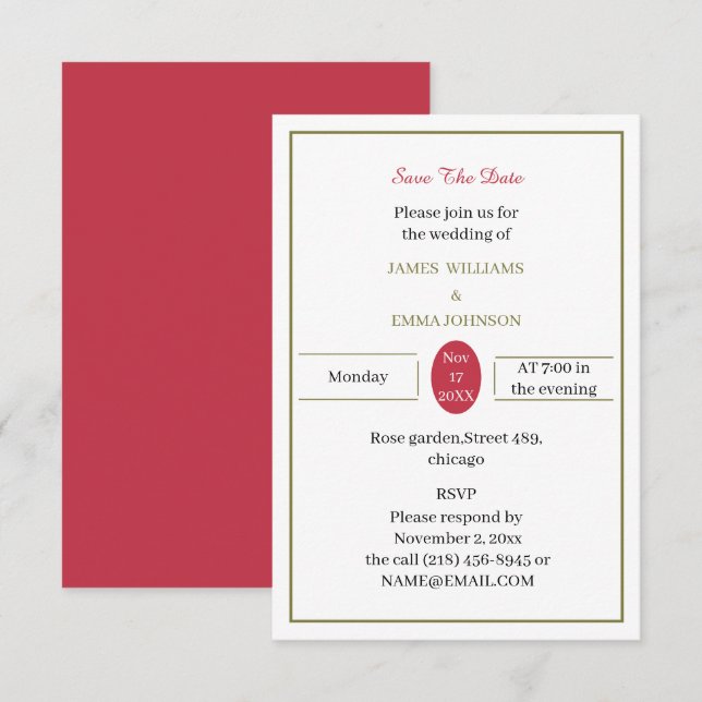 Simple Red Save The Date Custom (Front/Back)
