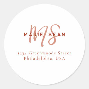 Simple Red Scarlet Minimalist Monogram Classic Round Sticker