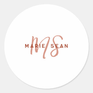 Simple Red Scarlet Minimalist Monogram Classic Round Sticker