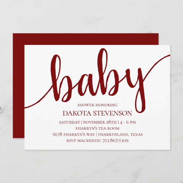 Simple Red Script | Cherry Flourish Baby Shower Invitation (Front/Back)