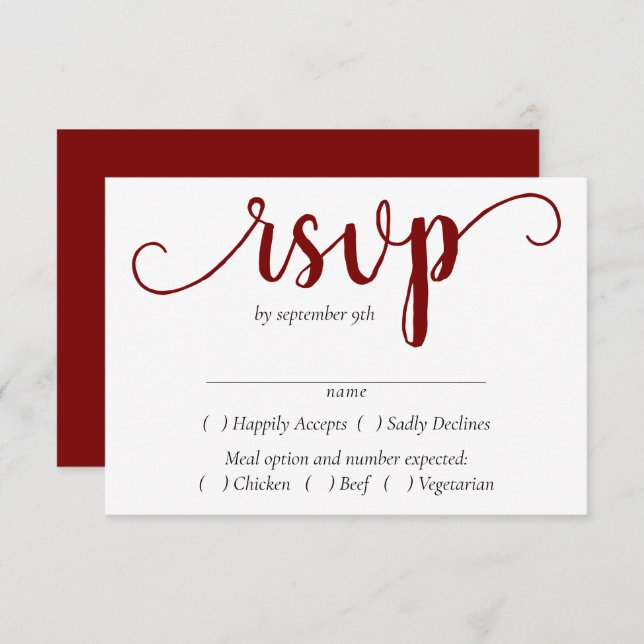 Simple Red Script | Cherry Flourish Entree Choice RSVP Card (Front/Back)