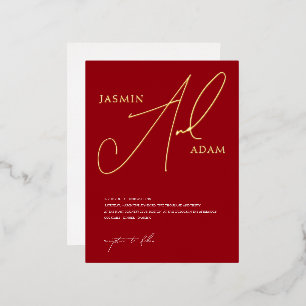 Simple Red Script Gold Foil Wedding Invitation Postcard
