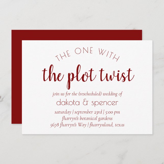 Simple Red Script | One with Wedding Plot Twist Invitation (Front/Back)