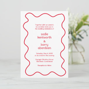 Simple Red Squiggle Frame Modern Wedding Invitation