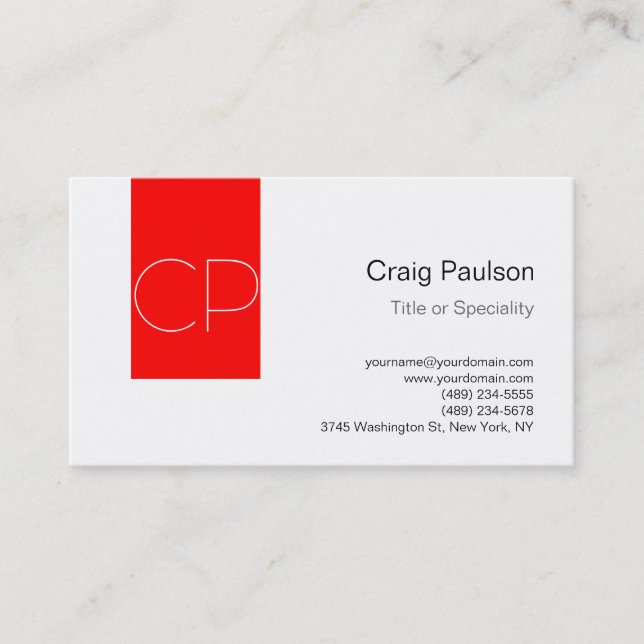 Simple Red Stripe White Monogram Business Card (Front)
