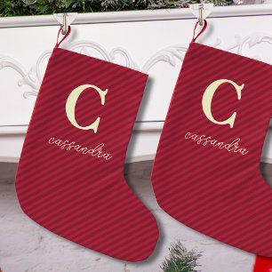 Simple Red Striped Monogram Name Small Christmas Stocking