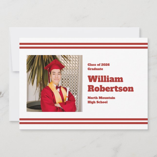 Simple Red Stripes Graduation Party Announcement (Front)