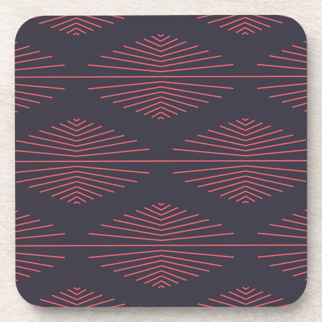 Simple, red, traditional pattern with lines coaster (Front)