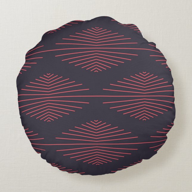 Simple, red, traditional pattern with lines round cushion (Back)