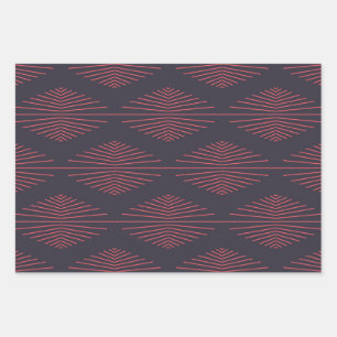 Simple, red, traditional pattern with lines wrapping paper sheet