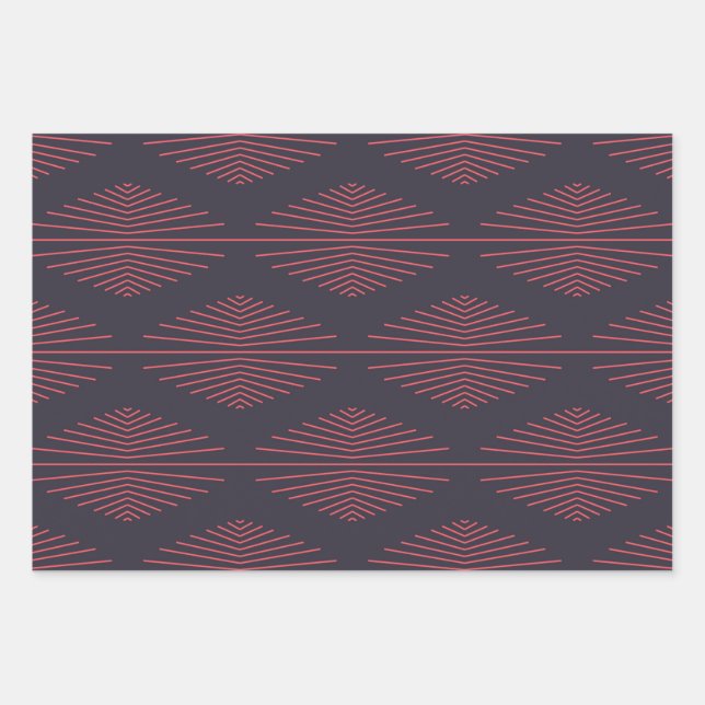 Simple, red, traditional pattern with lines wrapping paper sheet (Front)