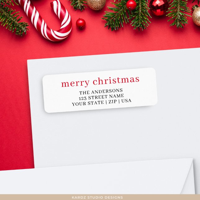 Simple Red Typography Christmas Return Address Label (Creator Uploaded)
