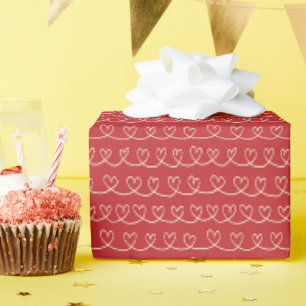 Simple Red Valentine Heart Loop Stripe  Wrapping Paper
