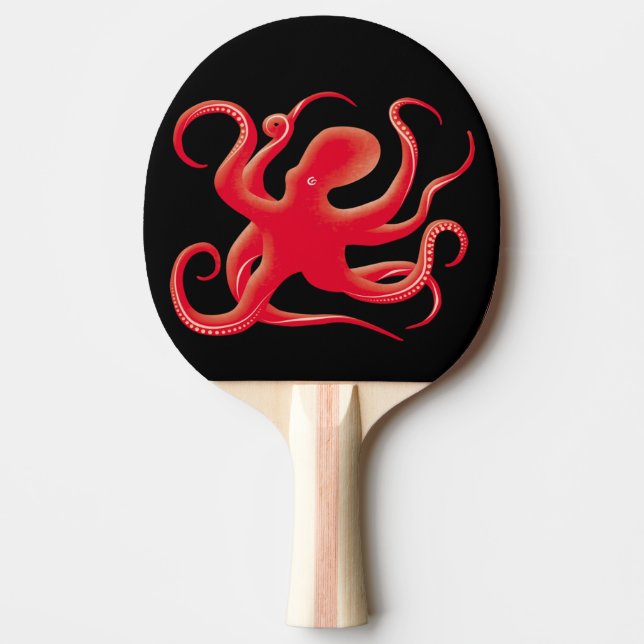 Simple Red Vector Art Octopus Silhouette Ping Pong Paddle (Front)