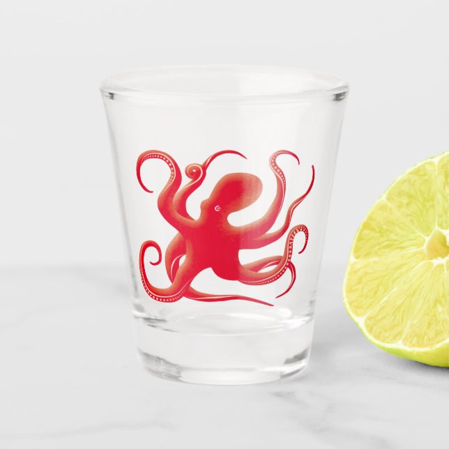 Simple Red Vector Art Octopus Silhouette Shot Glass (Front)