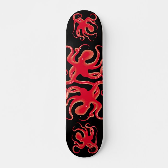 Simple Red Vector Art Octopus Silhouette Skateboard (Front)