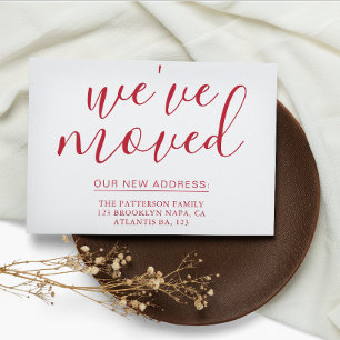 Simple Red Velvet Calligraphy We've Moved House Announcement Postcard