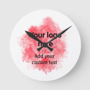 Simple red watercolor add your logo custom text mi round clock