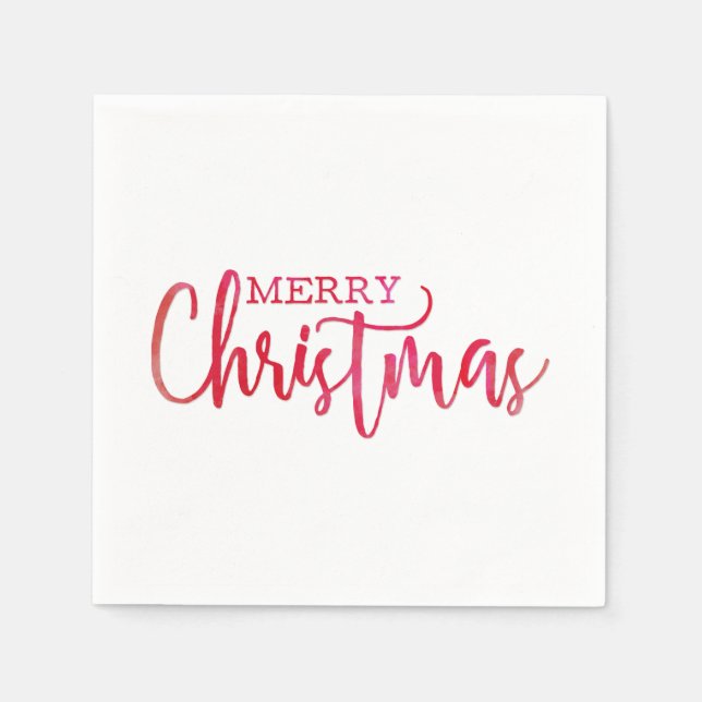 Simple Red Watercolor Merry Christmas Script Napkin (Front)