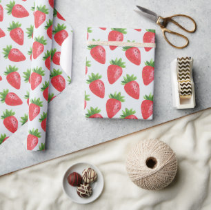 Simple Red Watercolor Strawberry Wrapping Paper