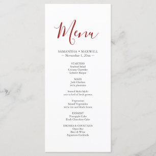 Simple Red Wedding Menus Card